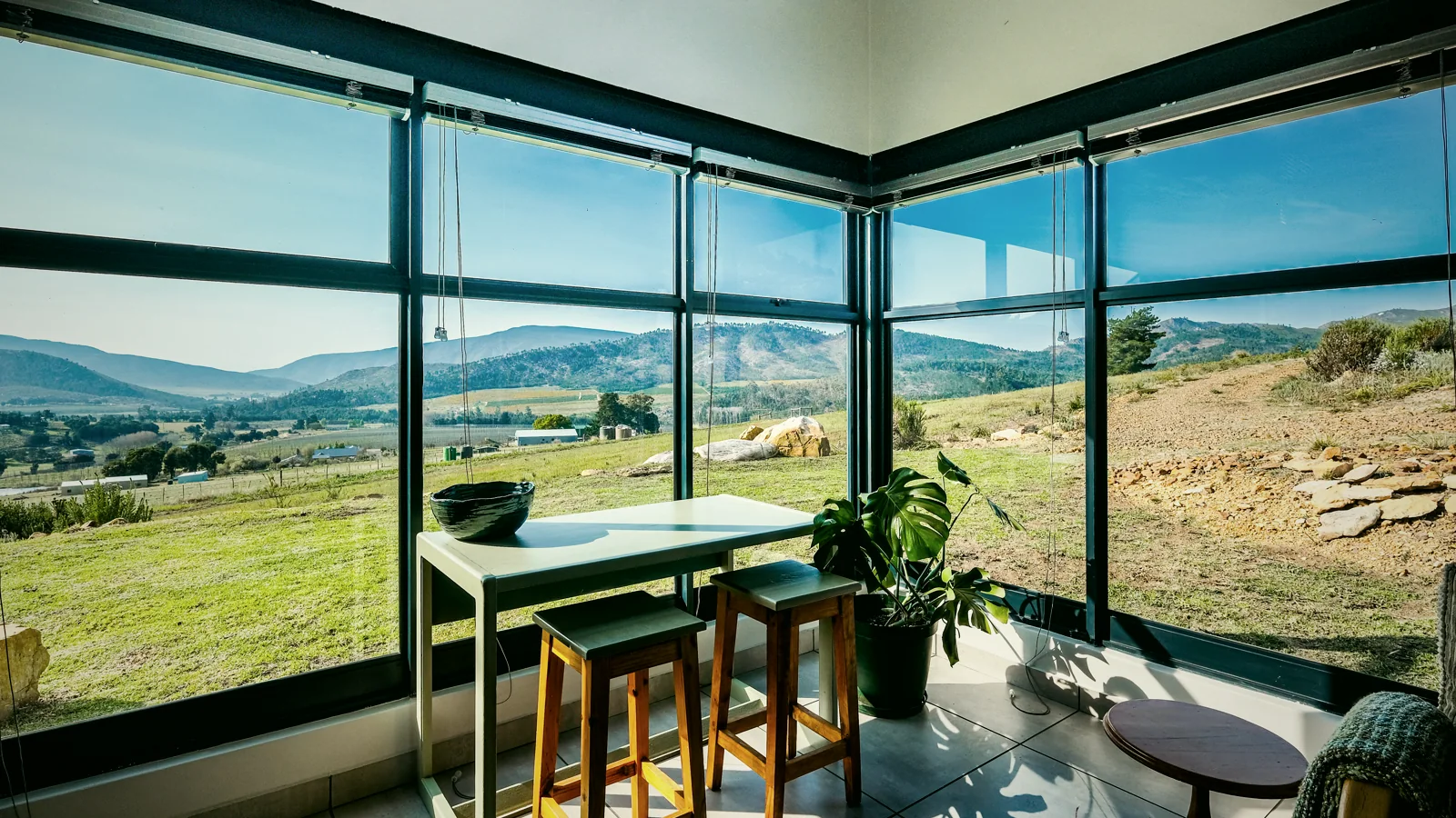 Valley view through the living room windows
